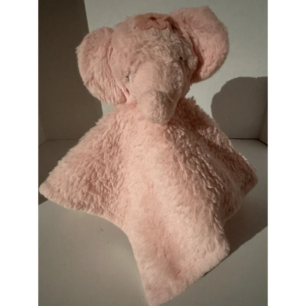 Parent's Choice Pink Elephant Lovey Security Blanket Flowers Satin Trim Plush